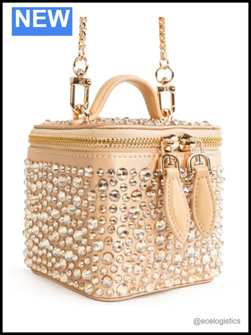 Bedazzled Satin Vanity Case with Dual Zip and Adjustable Crossbody Strap